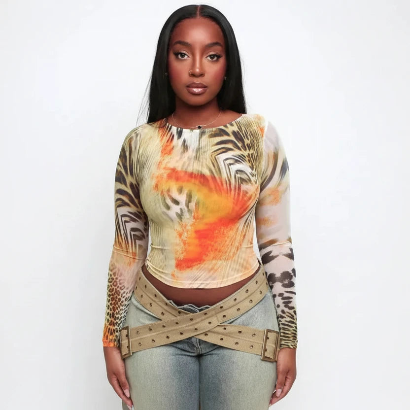 Leopard Print Long Sleeve Top