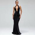 Deep V-Neck Halter Backless Maxi Dress