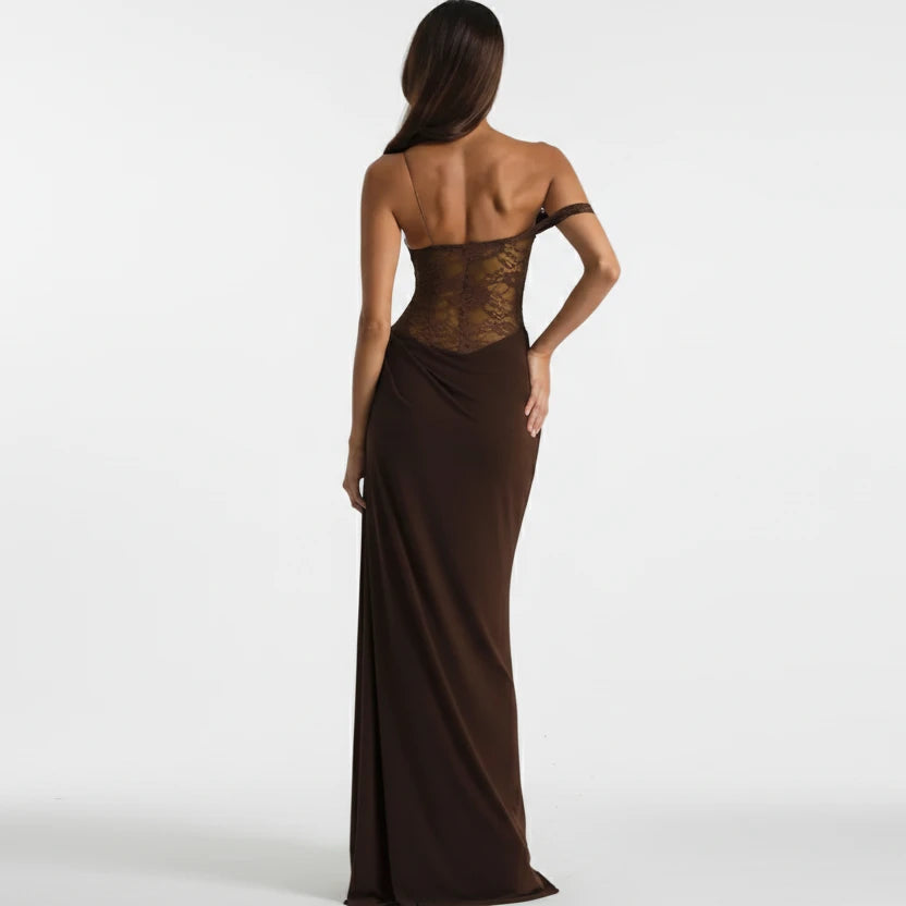 One-Shoulder Lace Maxi Dress