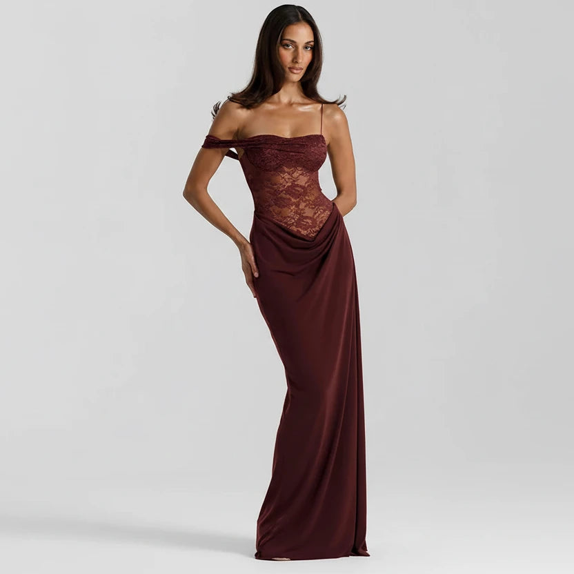 One-Shoulder Lace Maxi Dress